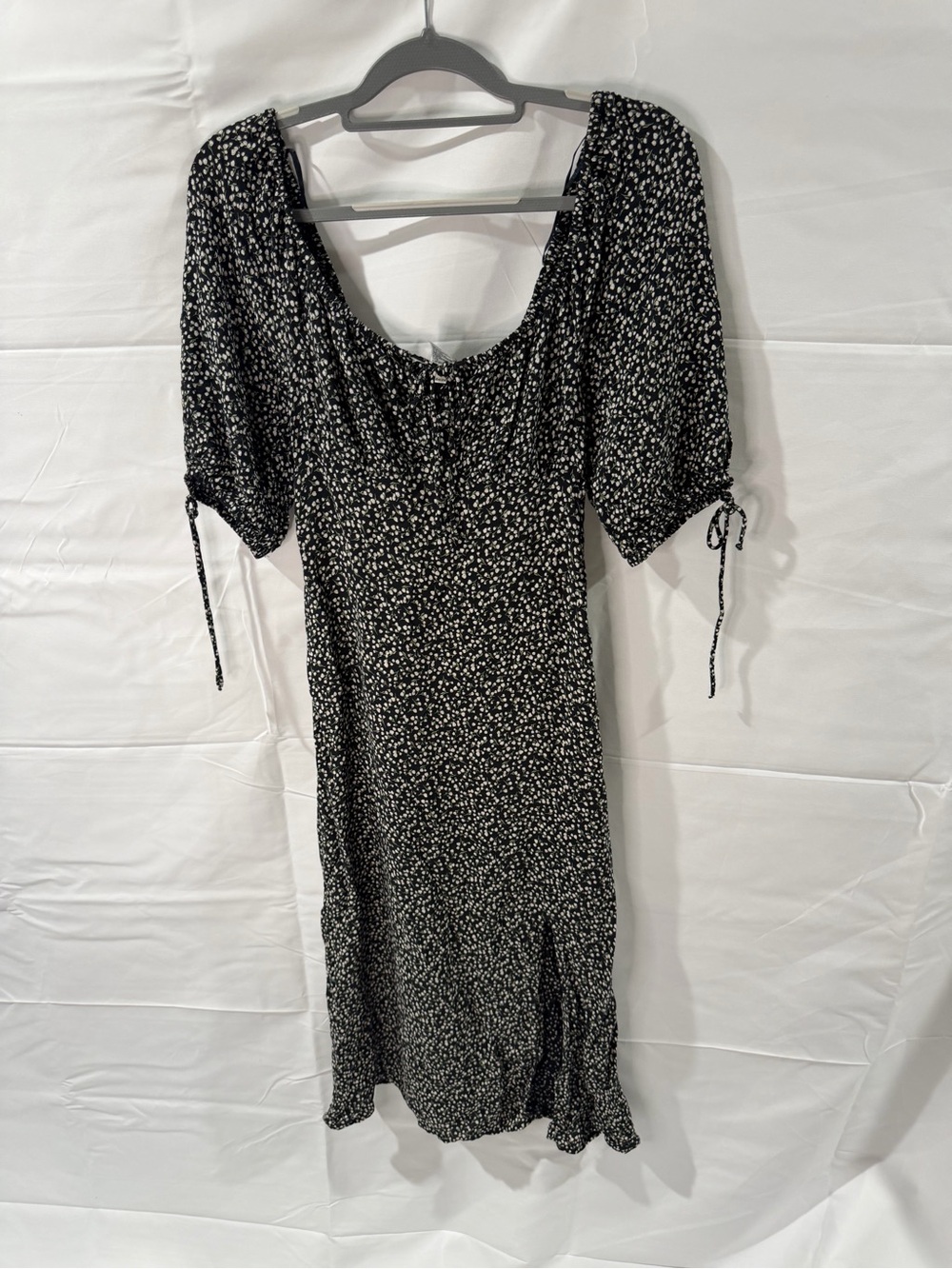 Anko Black Floral Midi Dress with Puff Sleeves